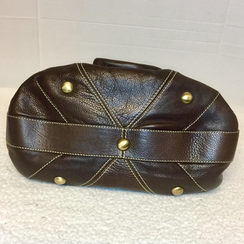 Buti Italy Dark Brown Pebbled Leather Satchel Handbag Contrast Stitch Brass Lock - Picture 5 of 14